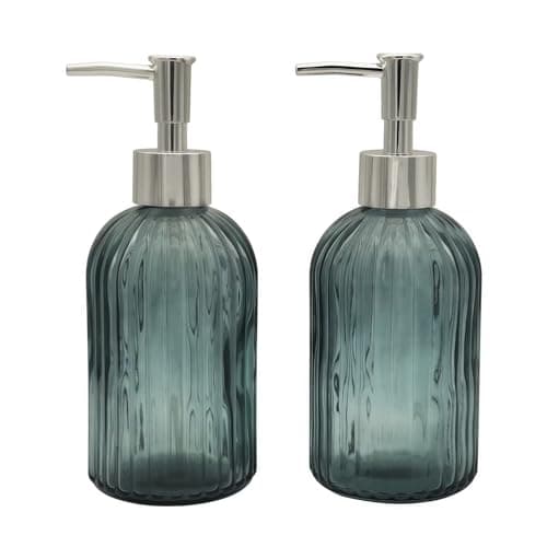 Image of 2 Pack Glass Soap Dispenser Bathroom Countertop Shampoo and Conditioner Dispenser Washing Up Liquid Hand Soap Pump Bottle Dispenser Kitchen(2, Grey)
