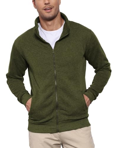 Image of LAOARA Men's Cardigans Full Zip Up Sweatshirt with Pockets No Hood Zipper Jumper Lightweight Tops Green XL