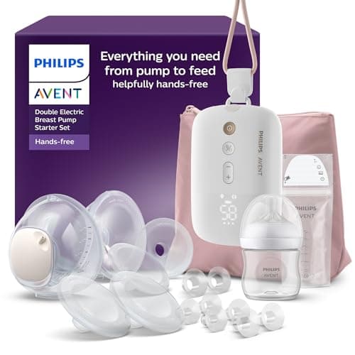Image of Philips Avent Hands-Free Breast Pump Starter Set, Hospital-Strength Motor, Mimics Baby's Drinking Rhythm, Pumps up to 85 Times per Minute, with Feeding and Storage Products, Model SCD553/11