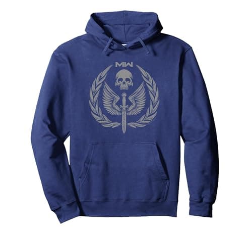 Image of Call of Duty: Modern Warfare 2 Skull Dagger Distressed Logo Pullover Hoodie, Adult Unisex, Navy Blue, Large