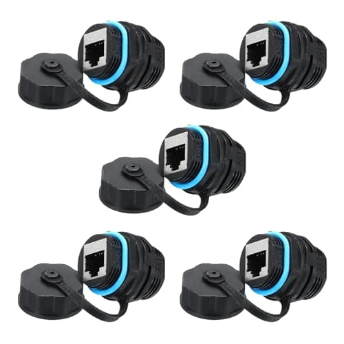 Image of sourcing map RJ45 Panel Mount Coupler, IP68 Shielded Industrial Panel Mount Bulkhead Ethernet LAN Pass Through Connector for CAT6/CAT5E/CAT5(Blue,Pack of 5)