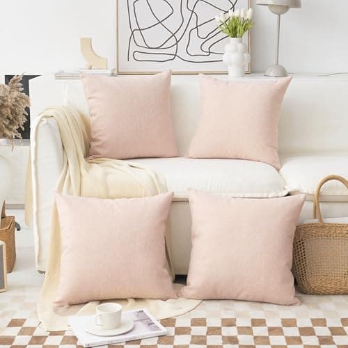 Image of Home Brilliant Cushions Covers 45cm x 45cm Pink for Square Pillows Soft Wedding Decoration Linen Cushion Covers for Couch Sofa Bed Girl's Room, Baby Pink, 45x45 cm, Set of 4