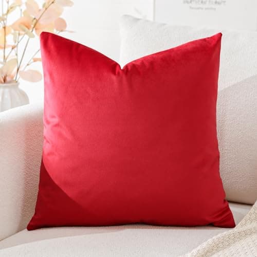 Image of Artscope Luxury Velvet Cushion Covers Decorative Square Pillowcases Soft Solid Cushion Cases for Couch Sofa Bedroom Home Decor 50x50cm Red