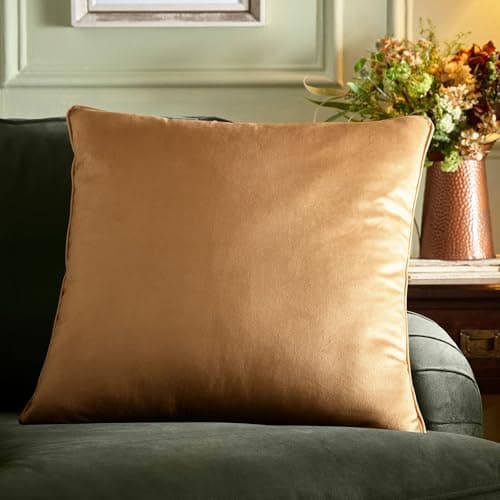 Image of Appletree Harlan Gold Velvet Cushion – 55 x 55cm – Soft Touch Velvet with Piped Edge – Cushion Cover & Filling Included – Large Ochre Decorative Cushion for Sofa or Bedroom
