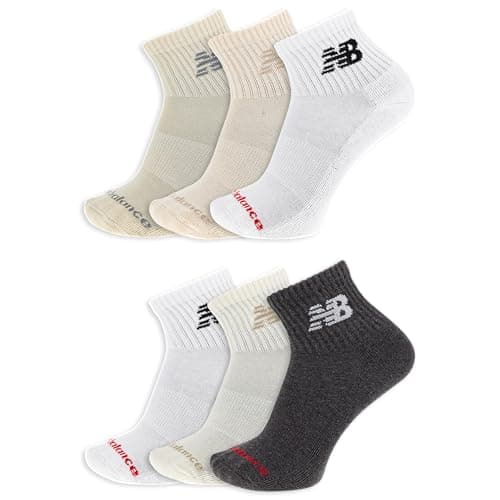 Image of New Balance Everyday Crew Socks-6 Pairs-Cushioned Durable Reinforcement, Ankle-White Assorted, Medium