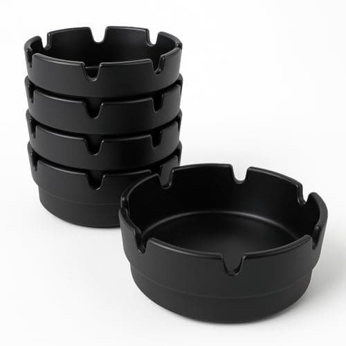 Image of BarBits Black Melamine Ashtrays 4" Pack of 10 - Outside Garden Cigarette Bins, Stackable Ash Trays, Plastic Ash Bins