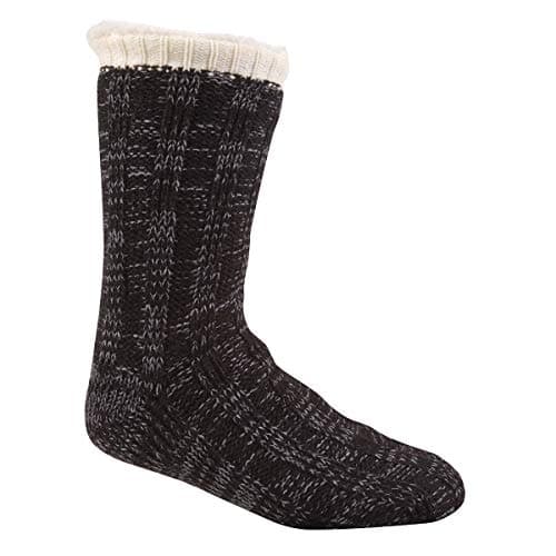 Image of Pierre Roch Mens Chunky Knit Fully Fleece Lined Slipper/Lounge Socks with Gripper Soles (Black)