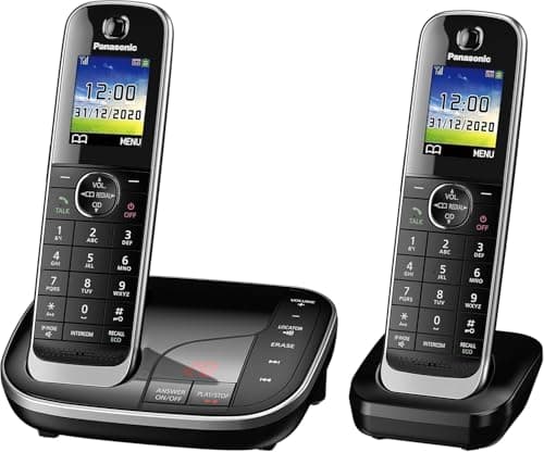 Image of Panasonic KX-TGJ322EB Landline Phone Cordless, House phones, Nuisance Call Blocker, Answer machine, Colour Display, Twin Handset - Black