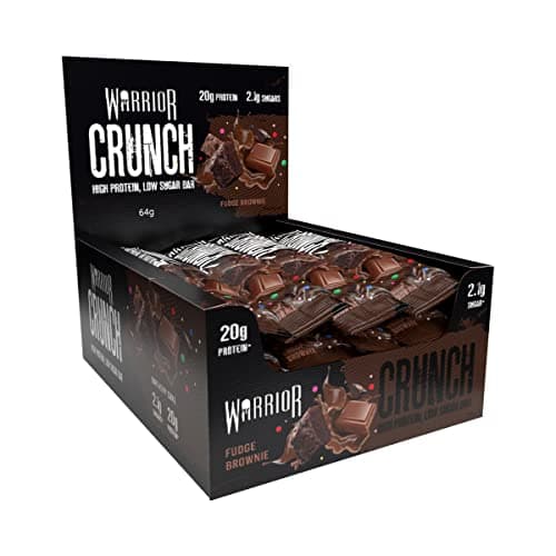 Image of Warrior Crunch Protein Bars, Fudge Brownie 12 x 64g – High Protein Snacks (20g), Low Sugar, Low Calorie Snack Bar, Guilt-Free On-the-Go Treats, Multipack Diet Bars for Weight Loss
