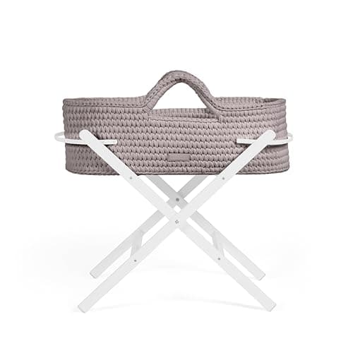 Image of Ickle Bubba Nova Crochet Moses Basket & Foldable Stand - Suitable from Birth to 9kg, Compact and Lightweight, Includes Plush Mattress, Ideal for Naps at Home or Travelling (Tawny/White)