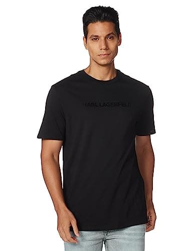 Image of KARL LAGERFELD Men's Logo T, Short Sleeve Crew Neck Shirt, Black, M