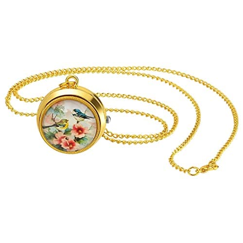 Image of JewelryWe Vintage Pocket Watch for Women & Men: Classic Gold Plated Round Analog Quartz Watch Clock Pendant Necklace with Chain
