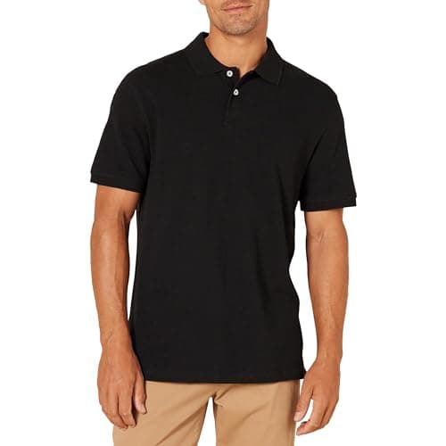 Image of Amazon Essentials Men's Slim-Fit Cotton Pique Polo Shirt, Black, L