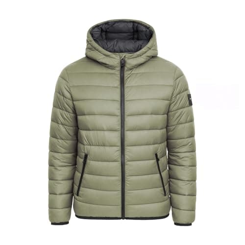 Image of Crosshatch Mens Shower Resistant Lightweight Hooded Padded Quilted Zip Pockets Winter and Summer Jacket Coat Olive L