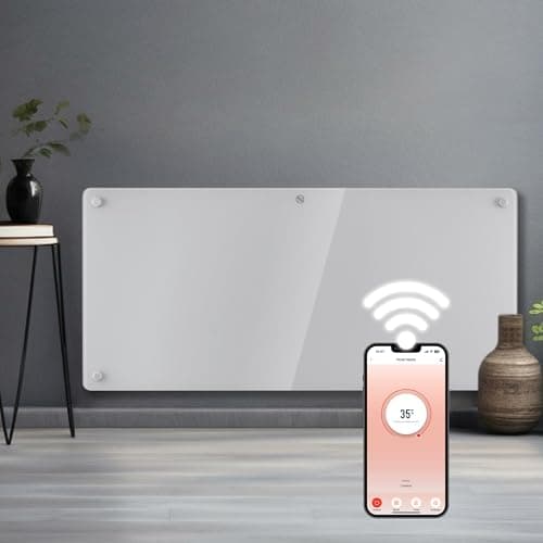 Image of Futura 2000W White Glass WiFi Smart App Control Electric Radiator Heaters for Home, Bathroom Safe Electric Heater Setback Timer Lot 20 & Advanced Thermostat Control Wall Mounted or Floor Standing