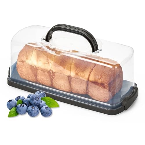 Image of Ohuhu Cake Carrier Rectangular with Handle, Cake Storage Container with Lid and Secure Locking Clips for 33 x 13 x 9.5 cm Loaf Cake, Cupcake Baguette, Loaf Cake Box - Dishwasher Safe, Gift Choice