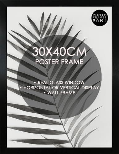 Image of pf+a REAL GLASS Black Frame For 30x40cm Poster - 30x40cm Oxford Black Photo Frame Wall Mountable - Portrait And Landscape