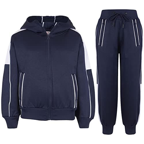 Image of A2Z 4 Kids Girls Boys Tracksuit Plain Zipped Contrast Panelled Hooded - T.S 116 Navy 7-8