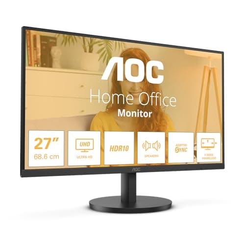 Image of AOC U27B3A - 27 Inch UHD 4K, 60Hz, IPS, 4ms, HDR10, 3 Side Frameless, Speakers, LowBlue Light, FlickerFree (3840 x 2160,350 cd/m2, HDMI 2.0 / DP 1.4)