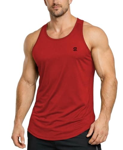 Image of Men's Vest Tank top, Sleeveless Shirt with a Y-Shaped Back, Quick-Drying and Breathable Muscle Vest, Curved Hem, Suitable for Gym, Fitness, and Running. Red M