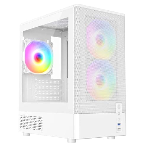Image of CiT F3 Gaming PC Case – Micro-ATX Computer Case with Mesh Front & Tempered Glass Side Panels - 3 x 120mm ARGB Fans Included - AIO Support - USB 3.0, USB 2.0 - HD Audio/Mic | White