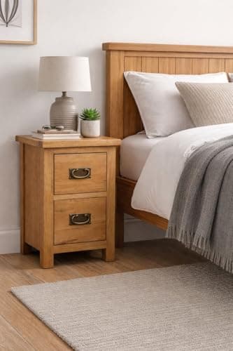 Image of Home Furniture Group Ltd Oakcroft 2 Drawer Bedside Table – Rustic Bedroom Nightstand – 35cm Wide – Fully Assembled