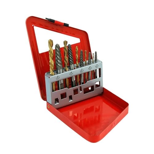 Image of Neilsen CT5273 10pc Combination Screw Extractor and Drill Set | Spiral Extractors & Titanium Coated Left-Hand HSS Drill Bits | Sizes 3-7.5mm | Short Length for Confined Access