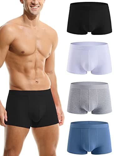Image of Hoerev Men Super Soft Bamboo Fibre Boxer Trunks Underwear Pack of 4,Whitegreyblueblack,3XL