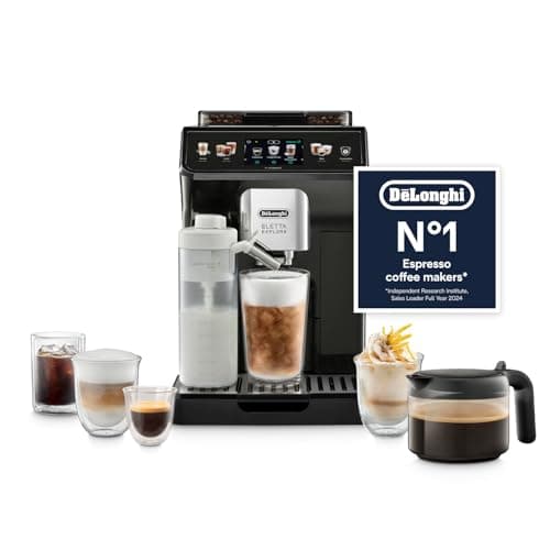 Image of De'Longhi Eletta Explore Cold Brew ECAM452.67.G, Barista Coffee Machine with LatteCrema Hot and Cool, Espresso Machine, Automatic Coffee Bean Machine, Cold Extraction, Coffee Pot Included, Dark Grey