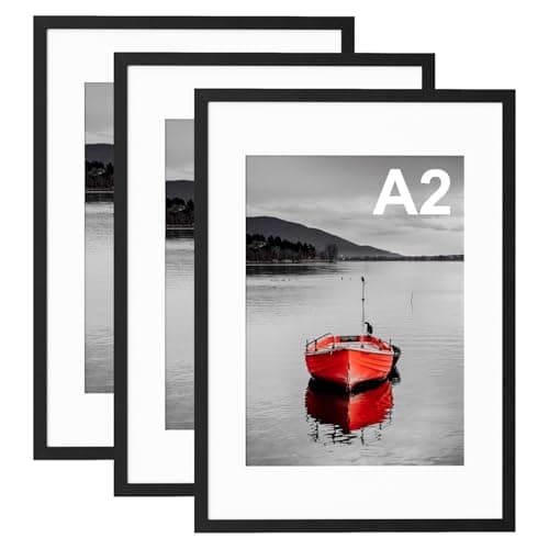 Image of Hiyzaun A2 Picture Frames, Pack of 3 Black 42x59.4cm Poster Frame with Perspex Window