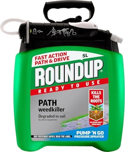 Image of Roundup Ready to Use Path Weedkiller Pump ‘n Go 5L | Continuous Pressure Spray Systemic Root Killer | Fast Action for Patios Drives & Gravel | Treats up to 150m² | 5 Litre Large Value Pack