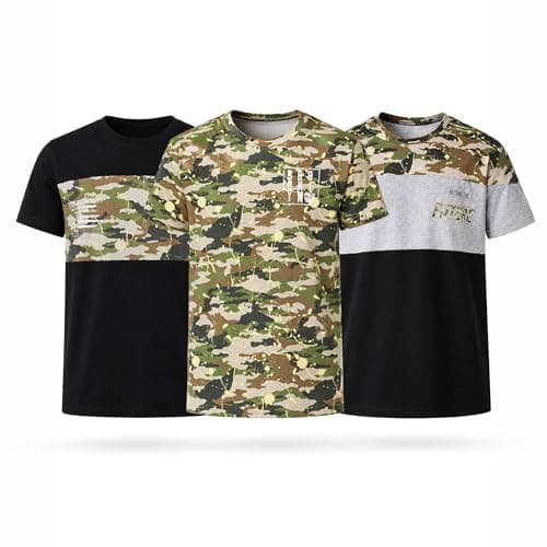 Image of NOROZE Kids Unisex Boys Girls T-Shirt Camouflage Green Contrast Panel Short Sleeve Summer Top (13 Years)
