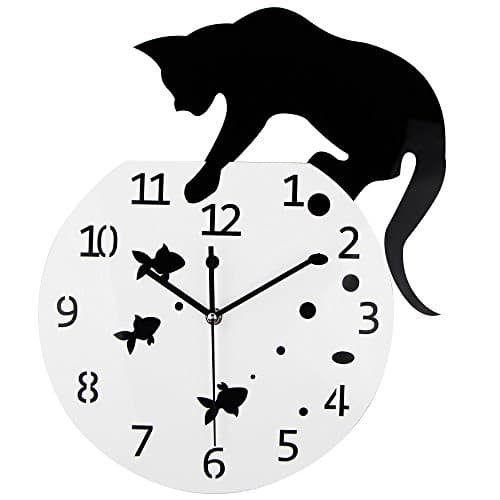 Image of Timelike Fishbowl Cat Clock/Creative Wall Clocks/Home DIY Decoration Watch/Cat on Clock Living Room Mirror 3D Wall Design
