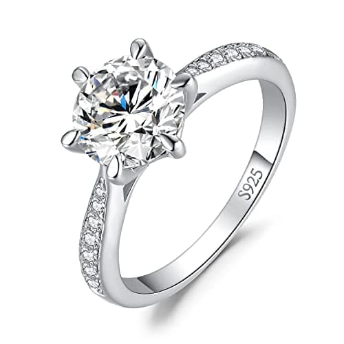 Image of JewelryPalace Classic 2ct Cubic Zirconia Solitaire Engagement Rings for Women, 925 Sterling Silver 14K White Gold Plated Promise Ring for Her, Round Cut Simulated Diamond Anniversary Wedding RingsN