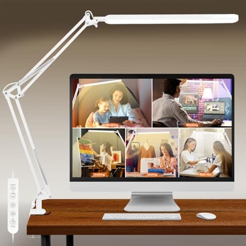 Image of BIENSER New LED Desk Lamp with Clamp, 11 Brightness Levels, 5 Color Modes, 45min Auto Timer, Bigger Swing Arm, Larger Lampshade with 112 LEDs & Brighter Lighting, Eye-Caring Desk Light for Home Office