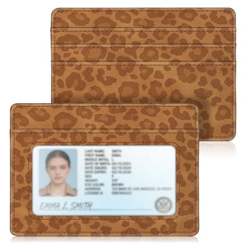 Image of FINTIE Slim Minimalist Front Pocket Wallet, RFID Blocking Credit Card Holder Card Cases with ID Window for Men Women, Leopard Print