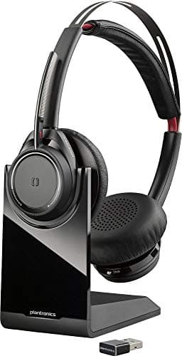 Image of Poly - Voyager Focus UC with Charge Stand (Plantronics) - Bluetooth Dual-Ear (Stereo) Headset with Boom Mic - USB-C Compatible with PC and Mac - Active Noise Canceling - Works with Teams, Zoom & more
