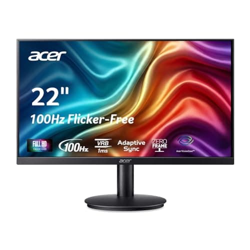 Image of acer KB220Q H2bi 21.5" Full HD (1920 x 1080) Zero-Frame Home Office Monitor | Adaptive-Sync Support (FreeSync Compatible) | Up to 100Hz Refresh | 1ms (VRB) | sRGB 99% | Tilt | HDMI & VGA Ports