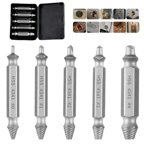 Image of 5 Pcs Damaged Screw Extractor Set HSS 4341 Broken Screw Remover and Extractor Bit Set 62-63HRC Hardness Easy Removal for Stripped Head Rusted Screw and Bolt Fits All Drills DIY Tool Kit for Men