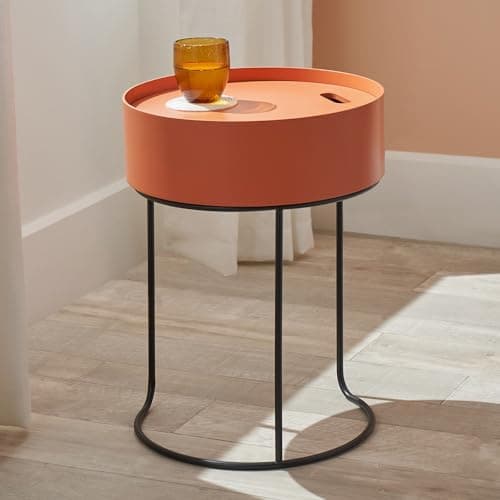 Image of Pacific Lifestyle Storage Coffee Table For Living Room | Industrial Wooden End Table With Storage Metal Frame | Modern Miimalist Side Coffee Table Scandi Bedisde Table Nightstand (Burnt Orange)