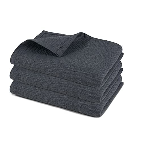 Image of Pagnanno–Hotel Quality Waffle Weave Tea Towels, Professional Cotton 45x70cm, Absorbent Fast Drying Dish Towels, Kitchen and Bar Towels (Pack of 3, Waffle - Charcoal)
