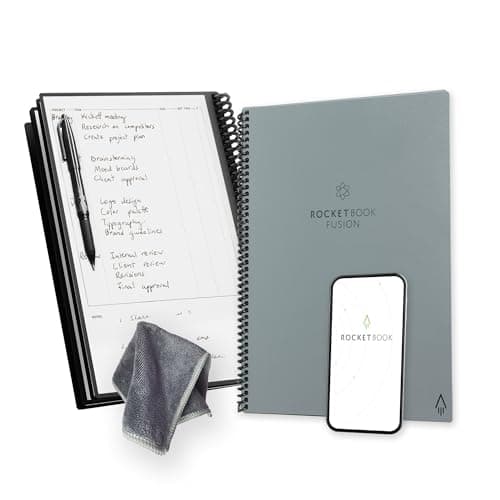 Image of Rocketbook Fusion Reusable Digital Notebook - Smart Notepad A4 Grey, 7 Styles, To Do List, Daily Journal, Weekly & Monthly Planner with Frixion Erasable Pen, Office Gadget Reduces Paper Waste