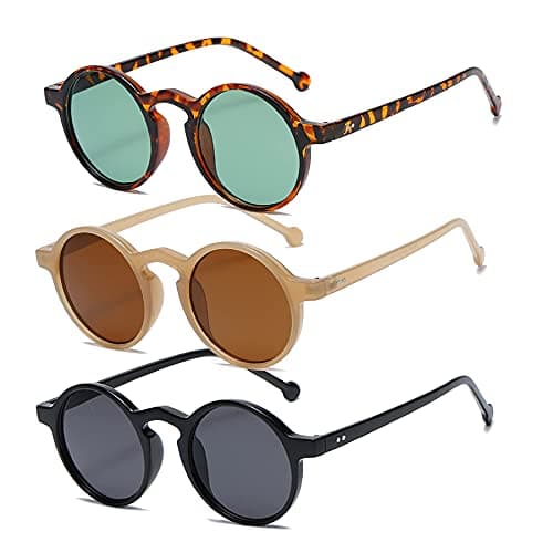 Image of Long Keeper Round Retro Sunglasses for Men Women Classic Vintage Sun Glasses Unisex with UV protection Eyewear for driving hiking daily outdoor activities (Black+Leopard+Brown)
