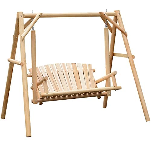 Image of Outsunny Outdoor 2 Seater Swing Chair Larch Wood Garden Swing Seat Porch Hammock Bench Lounger