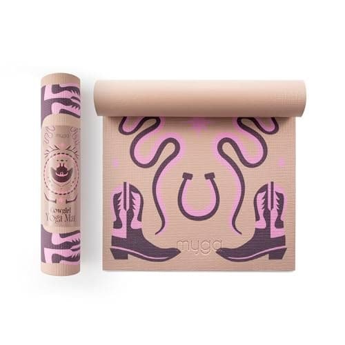 Image of Myga Printed Yoga Mat - 6mm Thick Non-Slip Exercise Mat for Yoga, Pilates, Meditation and Fitness - Lightweight Travel Yoga Mat for Men and Women - Choice of Design (Cowgirl)