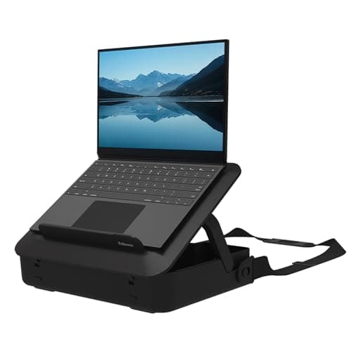 Image of Fellowes Portable Laptop Stand Carry Case - Breyta™ 2-in-1 Design with 5 Height Adjustments - Ideal for Hybrid Work - 100% Recyclable - Black