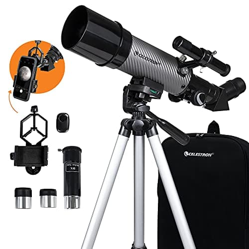 Image of Celestron 22007 Travel Scope 60 DX Portable Refractor Telescope with Smartphone Adapter – Ideal for Beginners with Fully Coated Glass Optics, Tripod, Backpack and Bonus Accessories, Black/Grey