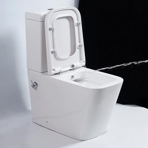 Image of Rimless Integrated Combined Bidet Toilet Close Coupled Toilet with Bidet All in One Back to Wall Comfort Height Toilets Ceramic Pan Soft Close Seat Cistern Square Bathroom WC