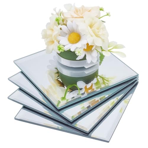 Image of OLYCRAFT 4 Pack Square Glass Mirror Tiles 10x10cm Mirror Tray Candle Plate Small Decorative Glass Mirrors Wall Mounted Mirrors for Wedding Birthday Table Centerpieces Party Wall Decor