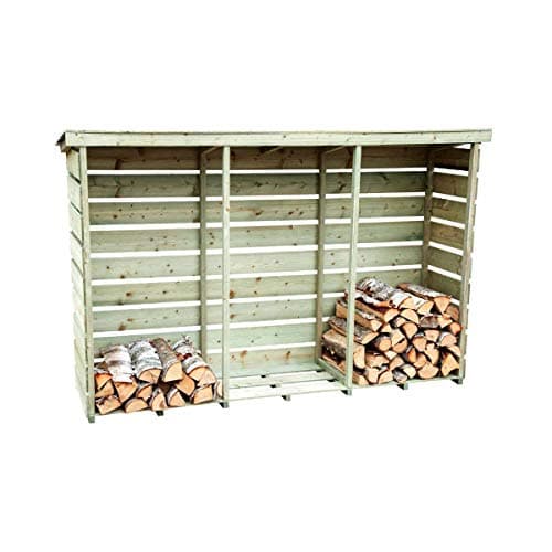 Image of CHARLES BENTLEY FSC® Mixed, Triple Log Store, Garden, Wooden Log Store, Heavy Duty, Firewood Storage, Kindling, Treated Wood, Slatted Design, Slanted Roof, Raised Floor, Spruce (237x152x56cm)